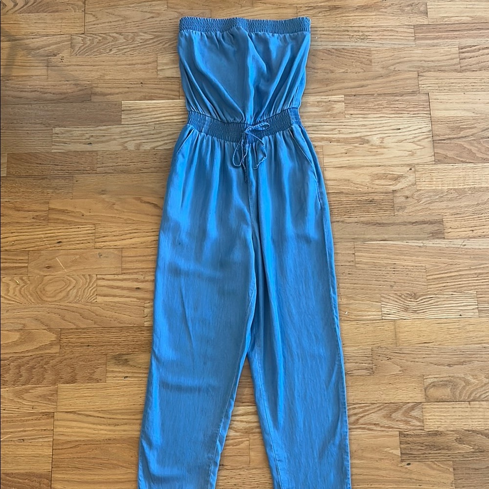 Faux Denim Strapless Jumpsiit